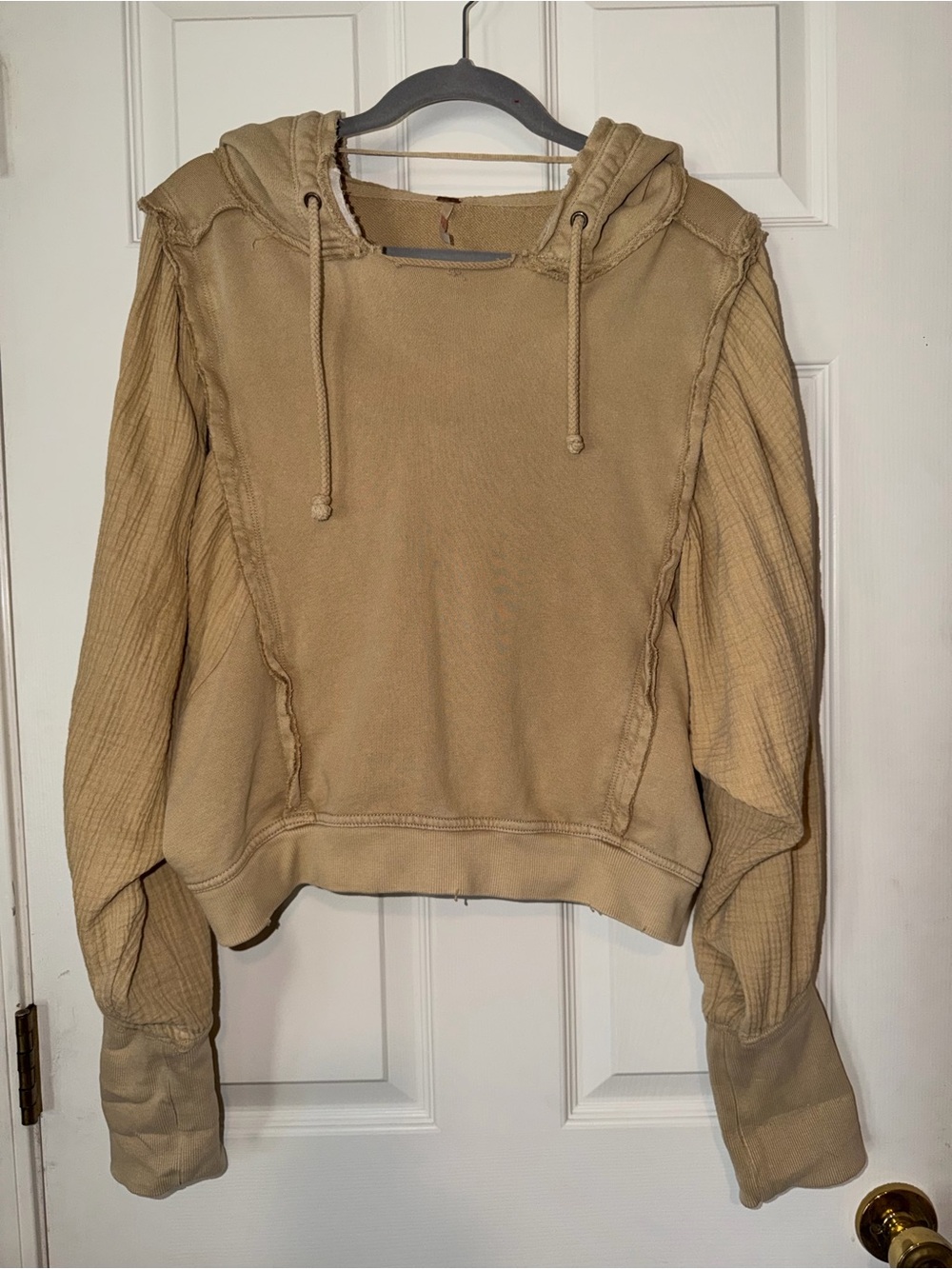 Free‎ People Beige Love Letter Cropped Hoodie